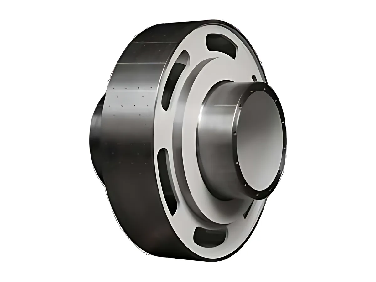 Cast end shields: Ductile iron end shield turned and drilled