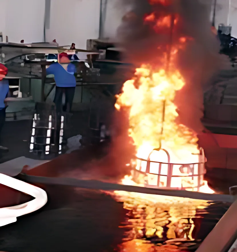 Red-hot steel part during quenching