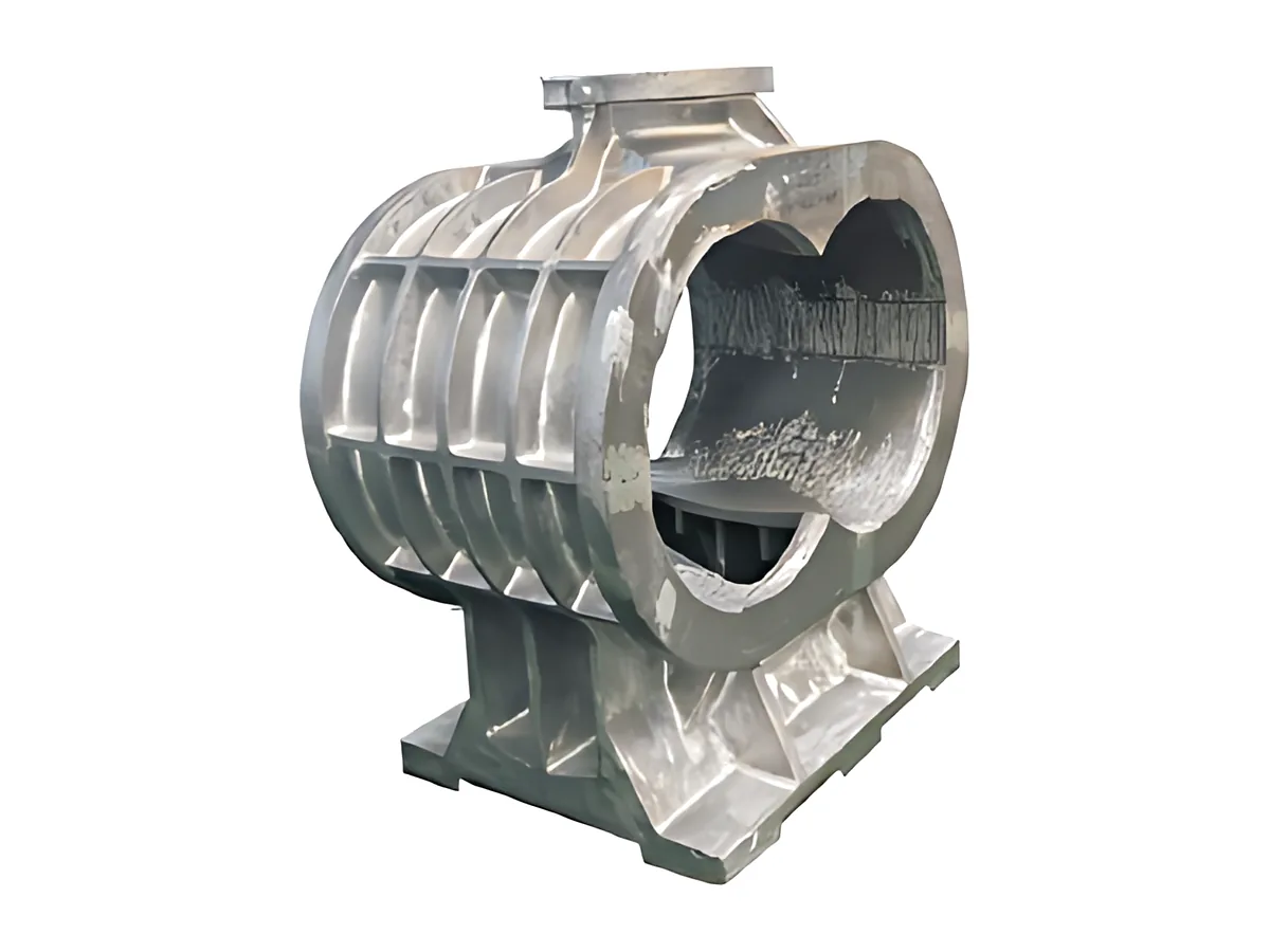 Roots blower casings: Ribbed casing with machined bores