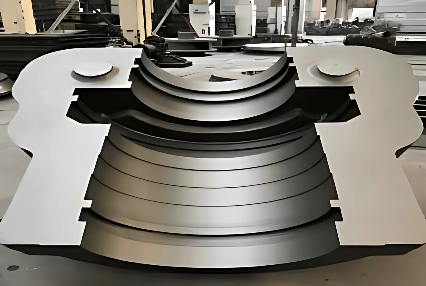 Turbine casings, lower half: Lower half casing with stepped bores