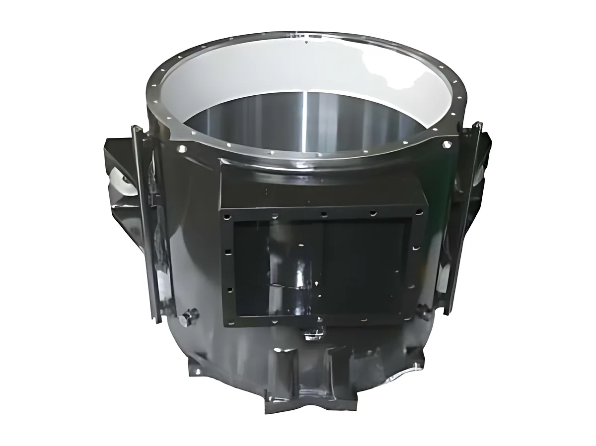 Welded motor housings: Motor housing with machined feet and bores